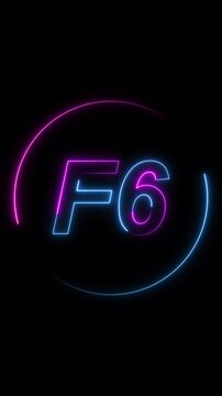 Glowing Neon F6 Text In A Blue And Pink Circle Against animated Black light