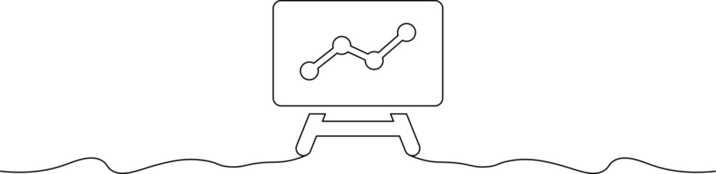 A simple line drawing of a computer monitor displaying a graph with a wavy cord