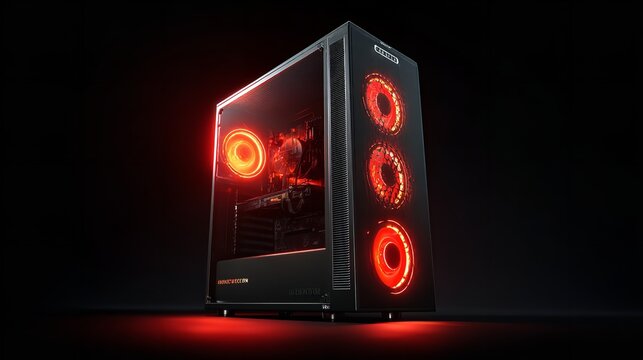 High-performance gaming PC showcasing internal components with aesthetic red lighting design