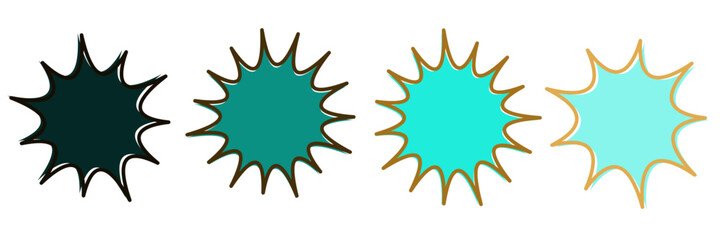 Teal and Turquoise Comic Book Speech Bubbles, Retro Pop Art Starburst Stickers © SimpleDesignStudio