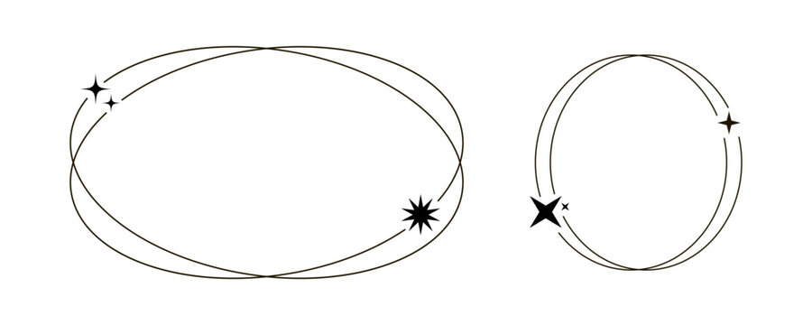 aesthetic frame icon star geometric line shape modern sparkle graphic layout with oval and circle borders. minimalist vector design with thin linear outline and clean spacing