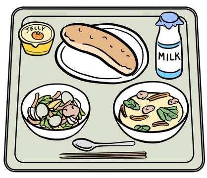 瓶牛乳とパンの給食メニュー　イラスト