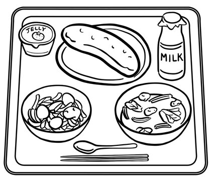 瓶牛乳とパンの給食メニュー　線画