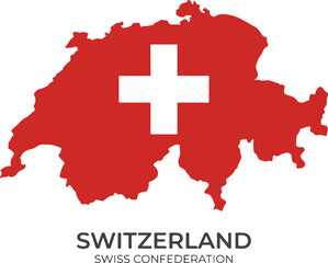Fototapeta premium Minimalist illustration of the map of Switzerland with the national flag inside, symbolizing national identity and geography
