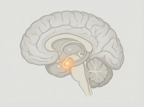 Sagittal human brain illustration highlighting the pituitary gland endocrine control center.