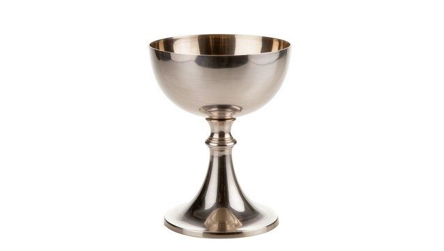 Isolated elegant polished silver metal chalice or goblet, classical and luxurious drinking