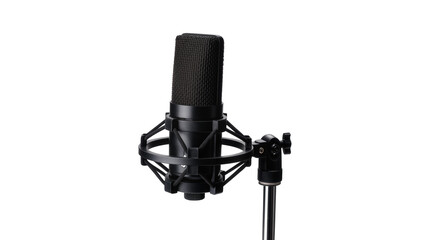 Isolated professional studio condenser microphone with shock mount on a boom stand for recording sound © Maria