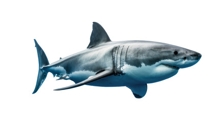 Obraz premium Isolated Great White Shark, a powerful and majestic marine predator swimming gracefully