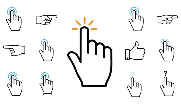 Hand cursor icon. Hand click icon set. Pointer sign and symbol. Vector illustration.