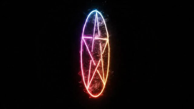 A glowing, colorful pentagram symbol on a dark background, a mystical and magical concept
