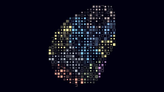 San Marino animated country shape. Pulsating colored dots on the map of the country. Large size square blocks. Digital style San Marino map on dark background. Classy animation video.