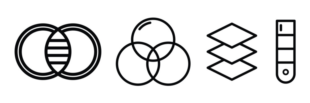 Shape Merge, Overlap, Layer Arrangement Line Icons Set
