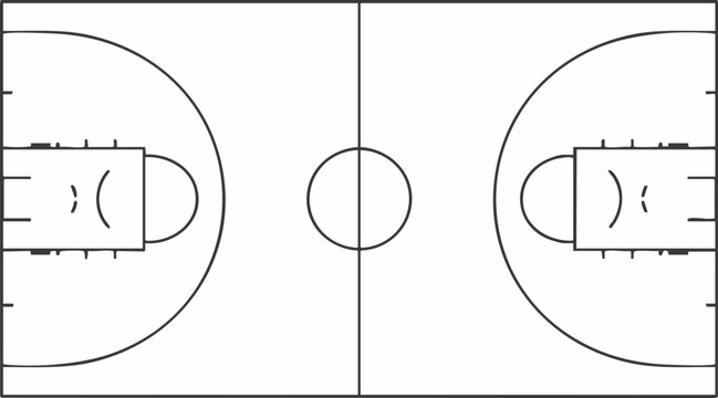 basketball court layout vector with threepoint arc and free throw lane