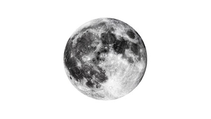 Isolated full moon with detailed craters and maria on its surface, celestial body in space © Maria