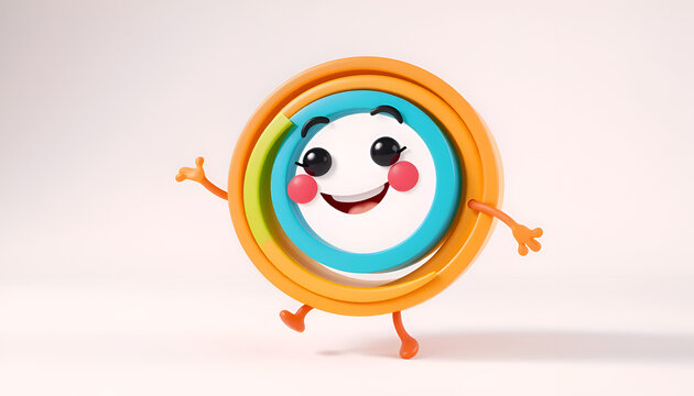 Cute Colorful Circle Character with Happy Expression in 3D Style