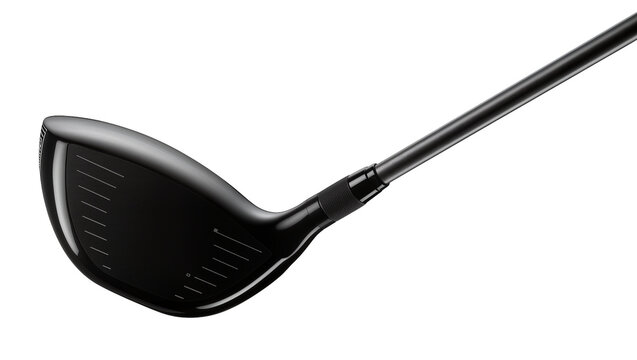 Isolated new black golf driver or wood club, showing detailed face, shaft, and adapter