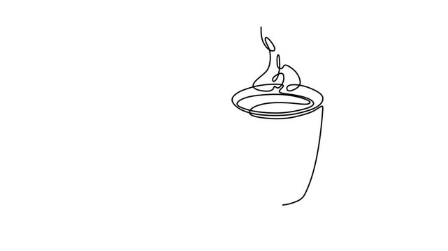 Animated self drawing of continuous line draw of  hand holding Cup of tea or coffee. Full length one line animation. 4K