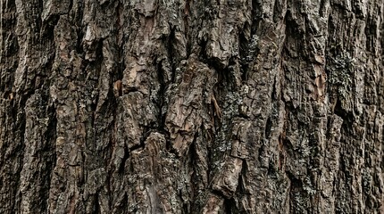Obraz premium Close-up texture of rough, dark brown tree bark with deep grooves and intricate patterns