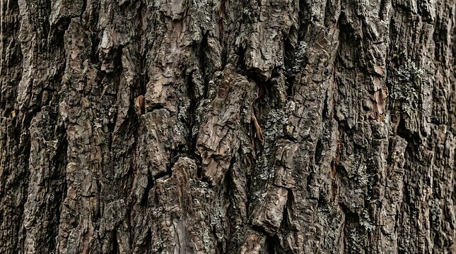 Close-up texture of rough, dark brown tree bark with deep grooves and intricate patterns