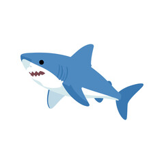 Fototapeta premium Illustration of a blue shark with white belly and red gums isolated on white backdrop