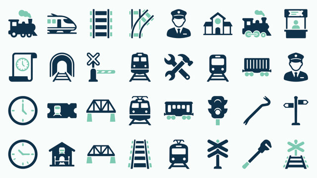 Comprehensive Train and Rail Transport Icon Collection