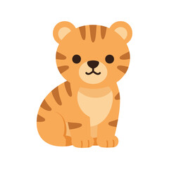 Obraz premium Cute tiger cub sitting upright with stripes, fluffy ears, and a sweet expression