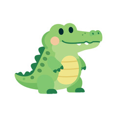 Fototapeta premium Cute cartoon alligator smiles with a friendly expression on a white background