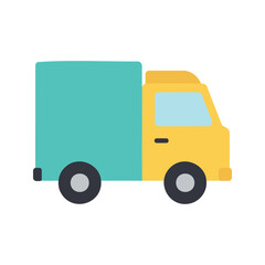 Fototapeta premium Delivery truck with turquoise container and yellow cab, simple vector illustration