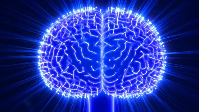 Brain Blue Light Energy Glow Neural Abstract Technology Science Digital Pattern Background Grid Electricity Motion Creative Futuristic Colorful Cube Pattern Geometric Mosaic Gradient Vivid Texture