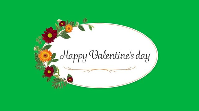 Black frame starting card appearing flowers sliding text forming showing valentine icon transparent