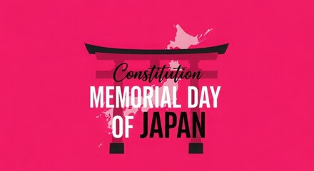Constitution memorial day of japan with torii gate and map on pink background