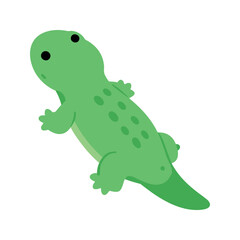 Naklejka premium Cartoon illustration of a vibrant green axolotl with black eyes and a cute tail
