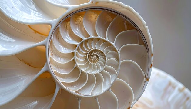 Close Up Of A Nautilus Shell Showing Its Spiral Chamber Structure In Natural Light