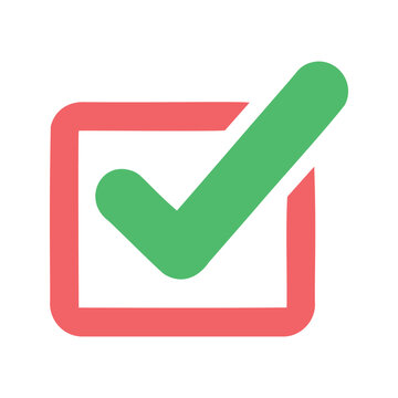 Green check mark inside a pink box indicates the task is approved and signifies correctness