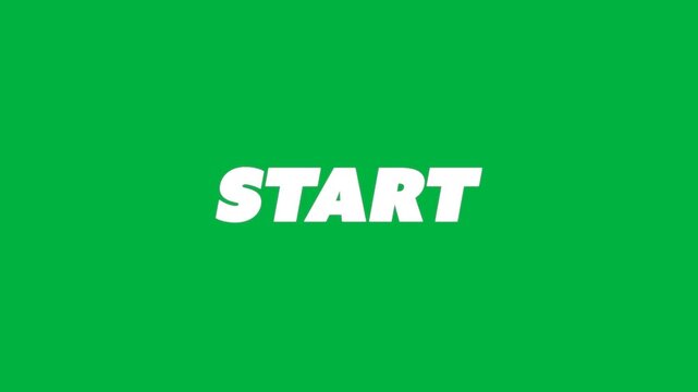 Animation of start text in white and rainbow letters spinning on white background