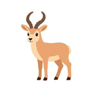 Cute pronghorn stands tall in a simple vector style illustration on a white background