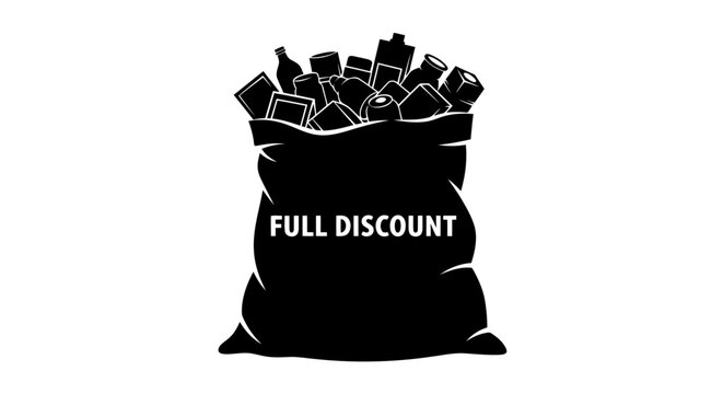 Overflowing shopping bag with sale tags for full discount promotion