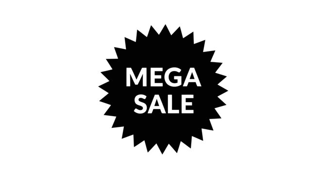 Black starburst mega sale banner with bold white text for promotions