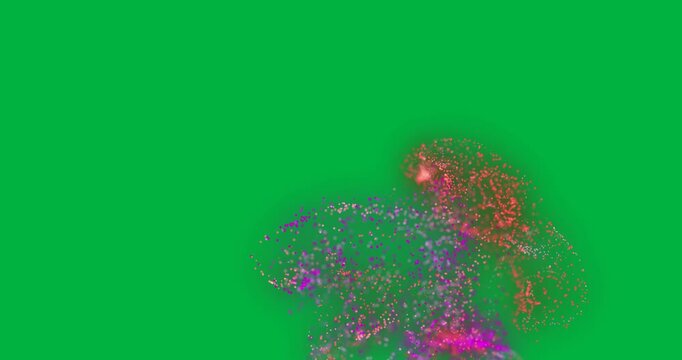 Animation of pink and red smoke trail with particles on white background