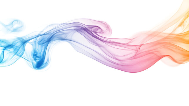 Multicolored smoke wave isolated on transparent background with blue, purple, pink, and orange hues