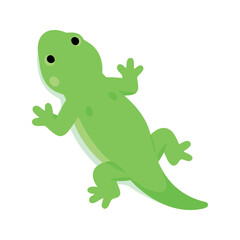 Fototapeta premium Flat illustration shows a bright green lizard with no visible scales, as it is viewed from above and casts a shadow.