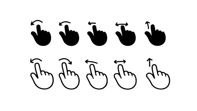 Hand Click Gesture Icons Vector Set Black Silhouette