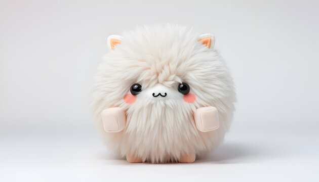 Cute Fluffy Kawaii Cream Cat Plush Toy with Soft Fur and Adorable Expression