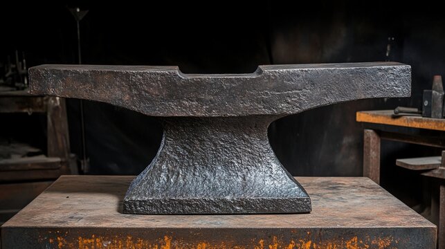 anvil. Heavy blacksmith anvil with hammer marks, metal texture in workshop setting. safety posters, maintenance manuals, designed for industrial assembly lines and welding operations.