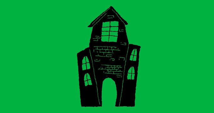 Animation of black moving house drawing on white background