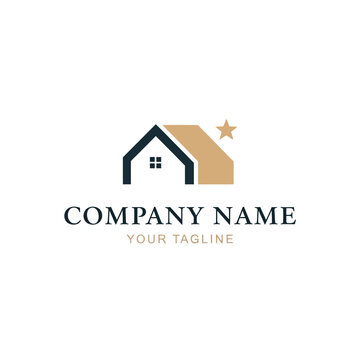 House with star logo template design.