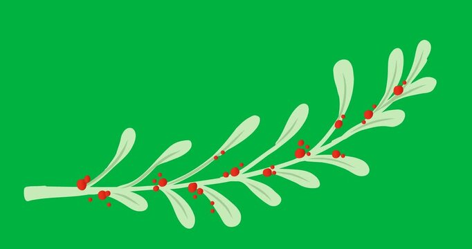 Animation of christmas decorations with branch and red berries on white background