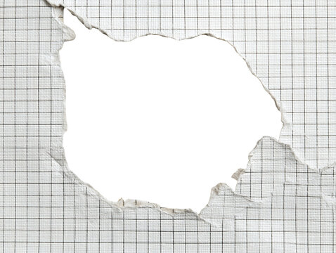 Torn checkered paper revealing a dark void. Edges show slight damage