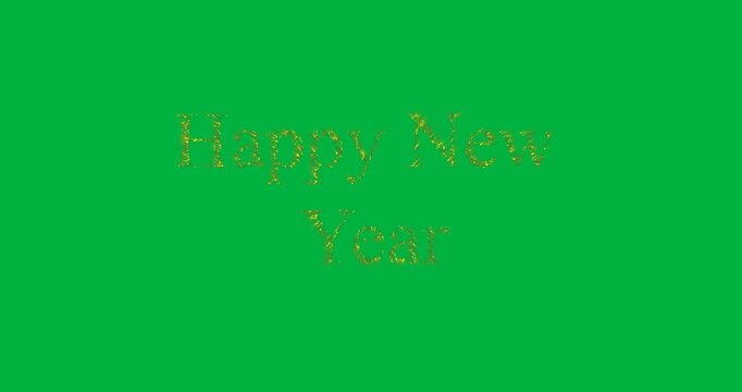 Animation of new year's eve greetings in gold shimmering letters on white background