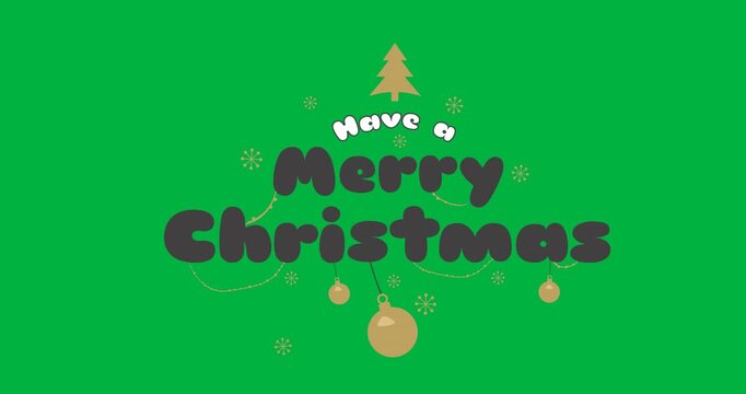 Animation of christmas greetings with decorations on white background